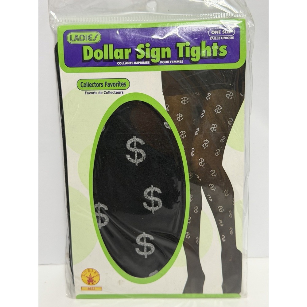 Ladies Dollar Sign Tights One Size Black Gold Sexy Stockings Costume Cosplay